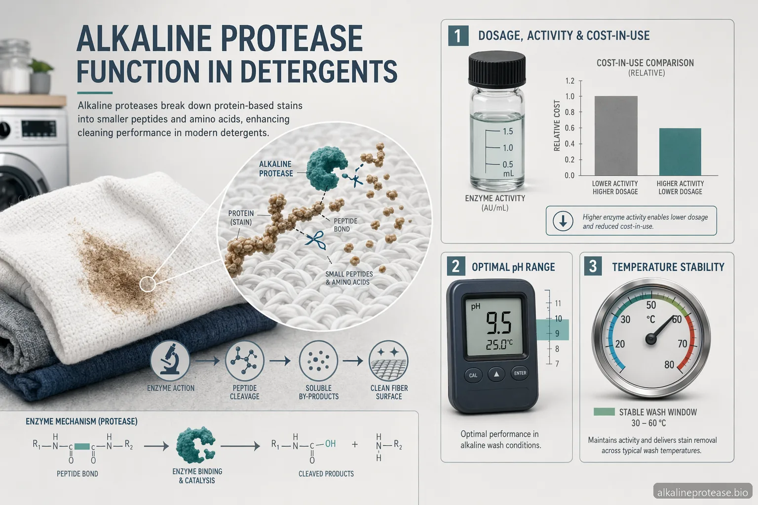 Alkaline Protease Function in Detergents: Dosage, pH, and Temperature Control — at-a-glance summary