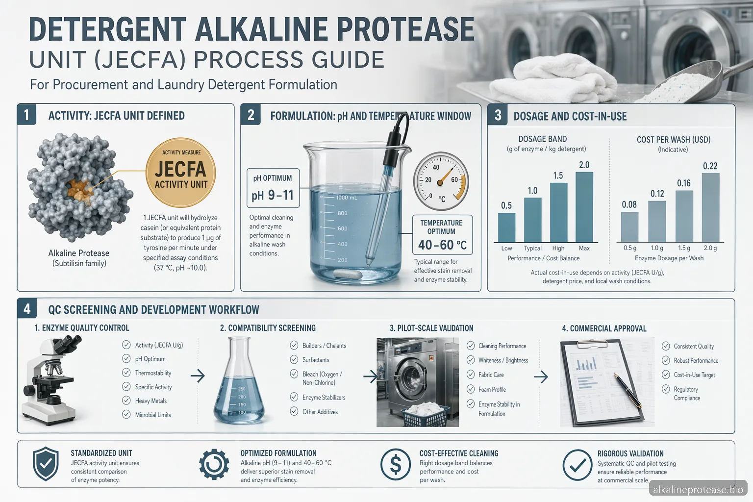 Detergent Alkaline Protease Unit JECFA Process Guide — at-a-glance summary